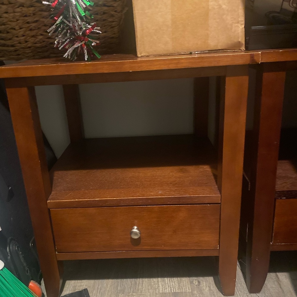 Two oak end tables